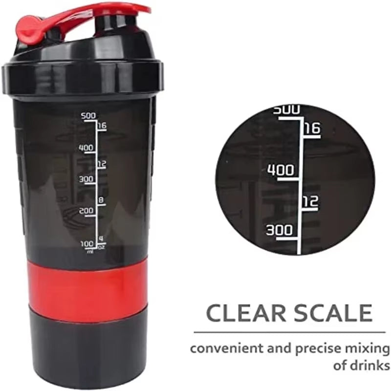1Pc Portable Protein Shaker Cup with Powder Storage Container 500Ml Mixer Cup Gym Sport Water Bottles with Wire Whisk Ball